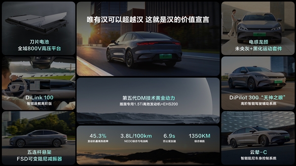 第五代DM混动上车 油耗3字开头!2025款比亚迪汉上市:16.58万起