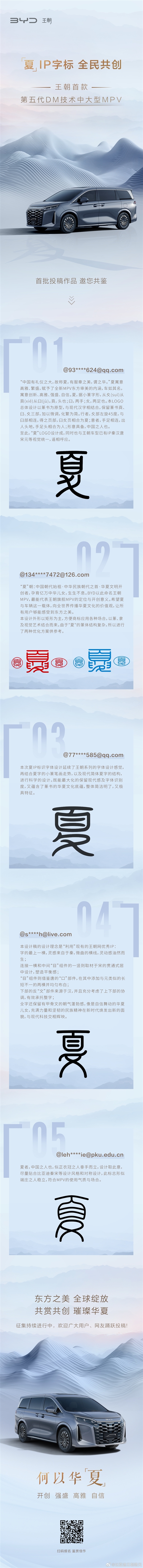 比亚迪公布“夏”字LOGO全民共创作品 五款图标你更喜欢哪个?