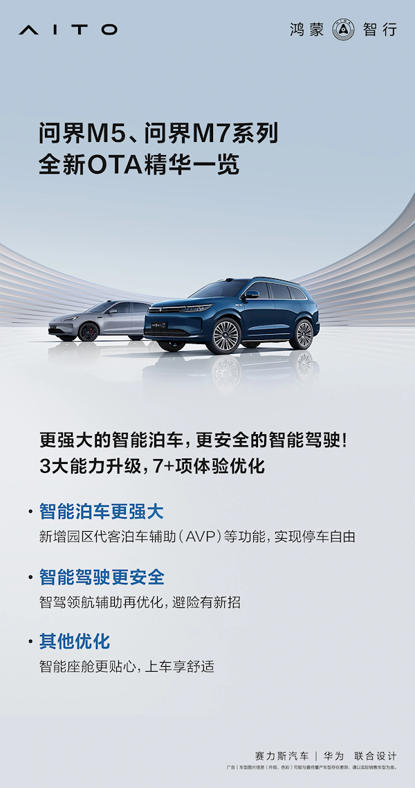 新增园区代客泊车辅助、循迹倒车等功能!问界M5/M7推送新版本OTA升级
