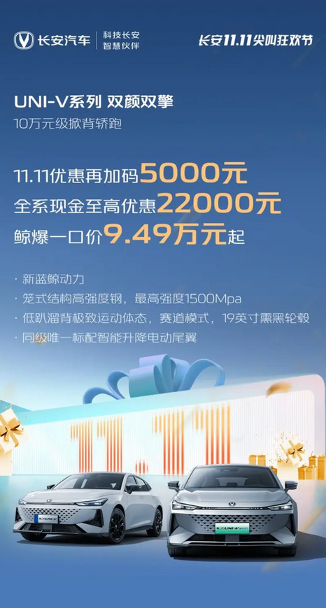 年轻人的第一台掀背轿跑!长安UNI-V限时9.49万起 至高优惠2.2万元