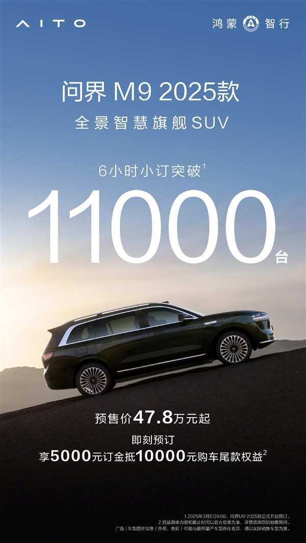 新问界M9开卖6小时订单破1.1万 余承东扬眉吐气:用实力诠释王牌