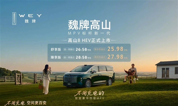 蓝牌混动MPV剑指丰田赛那 魏牌高山8 HEV上市:25.98万起